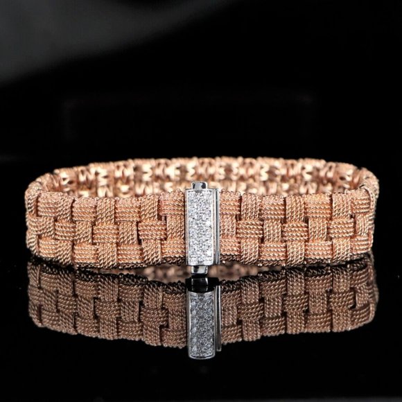 Roberto Coin 18K Rose Gold Appassionata Pave Diamond 3 Row Wheat Bracelet - Picture 1 of 8